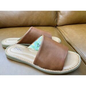 b.o.c. Keely Slide Sandals Womens 6 Tan Faux Leather Flat BC0033516